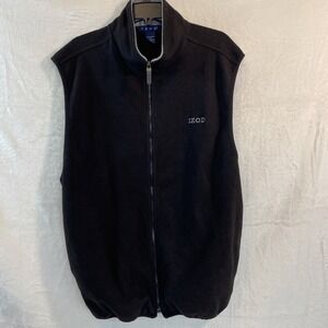 IZOD Full Zip Fleece Vest Mens Size XL Black Blade Collar